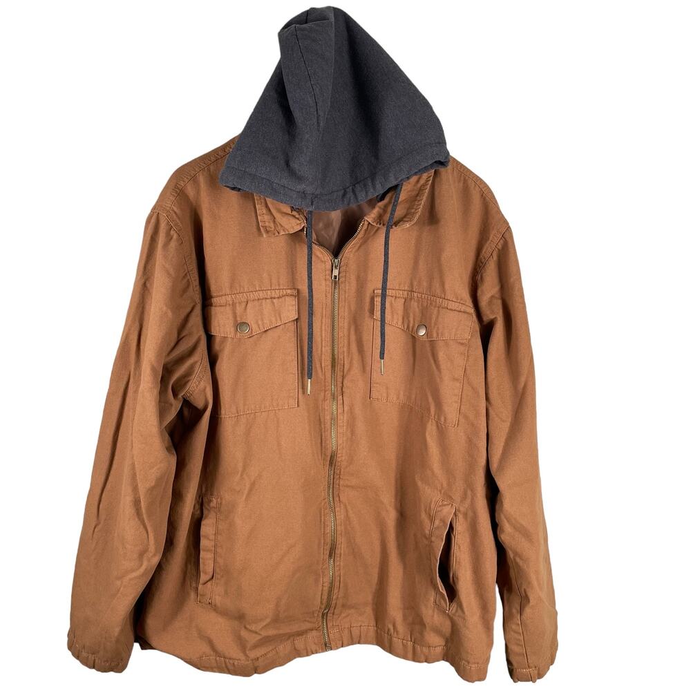 Mountain and Isles Canvas Hooded Jacket Mens XL Brown Full Zip Workwear Coat